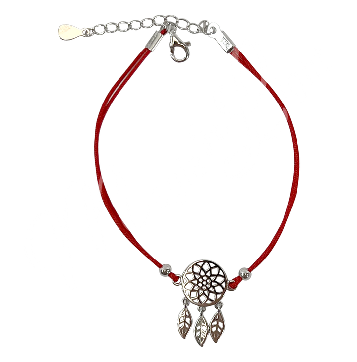 Sterling Silver Bracelet Red Cord w Dreamcatcher