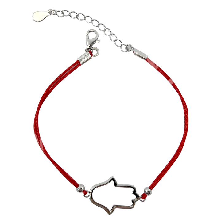 Sterling Silver Bracelet Red Cord w Hand of Fatima