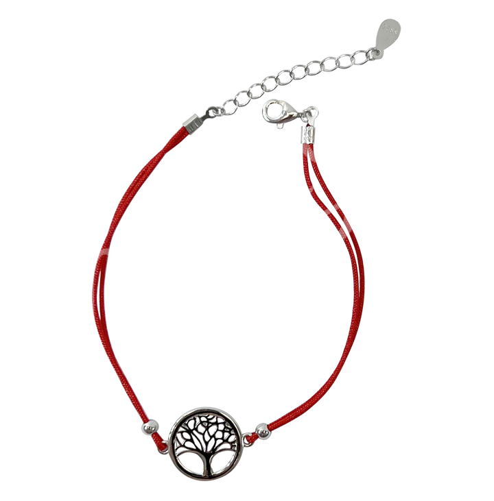 Sterling Silver Bracelet Red Cord w Tree of Life