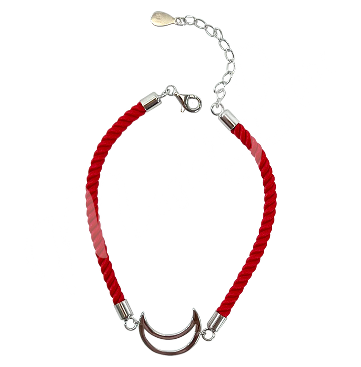 Sterling Silver Bracelet Red Cord w Crescent Moon