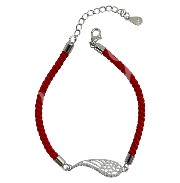 Sterling Silver Bracelet Red Cord w Angel Wing