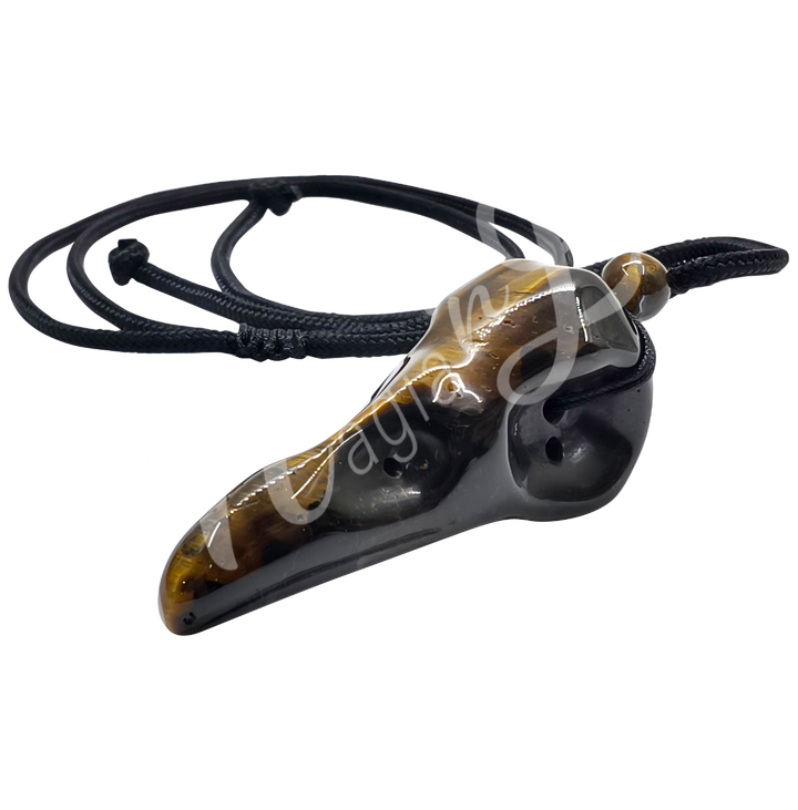 Necklace Tiger Eye Raven Skull 9-12.6"