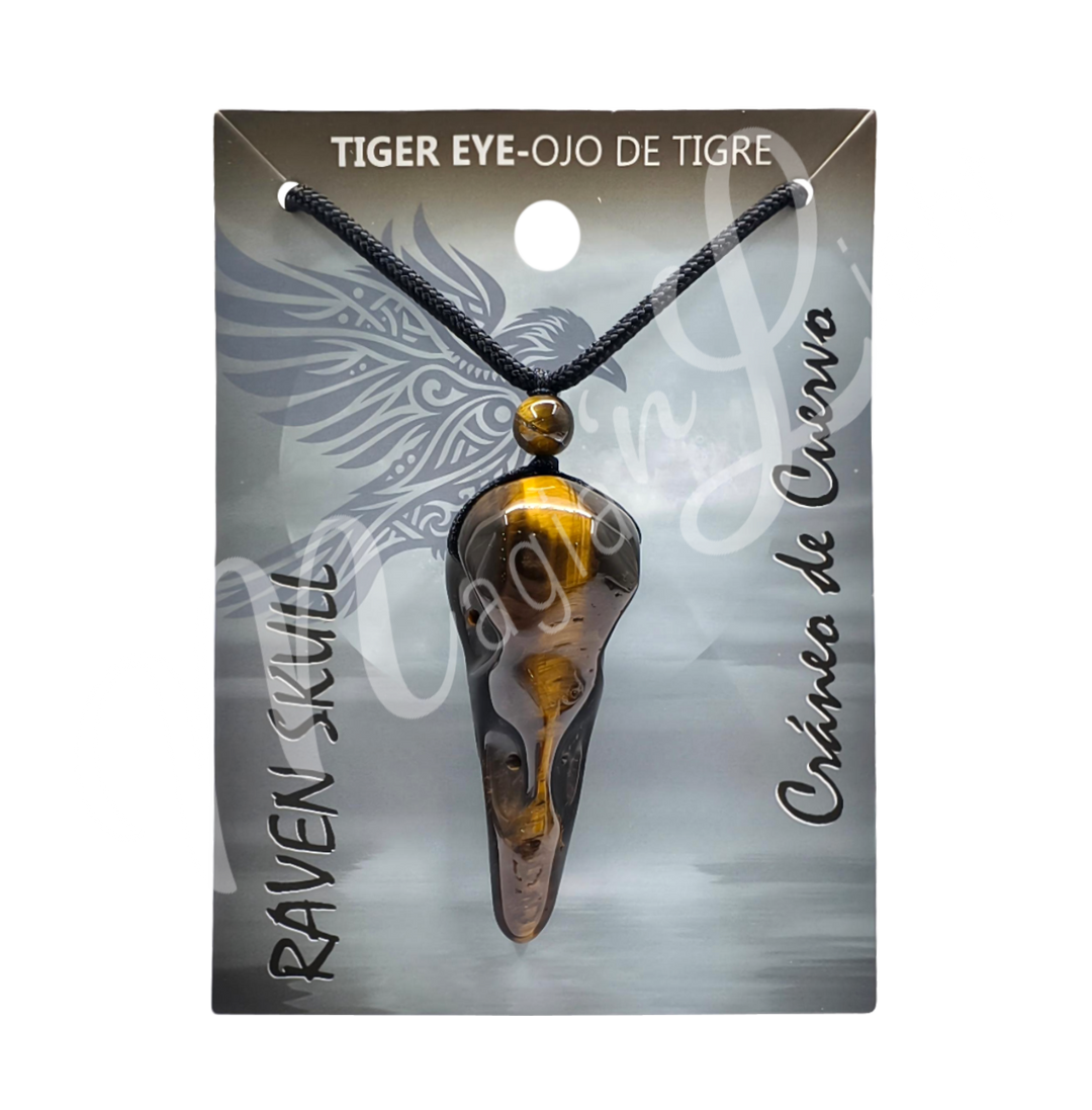 Necklace Tiger Eye Raven Skull 9-12.6"
