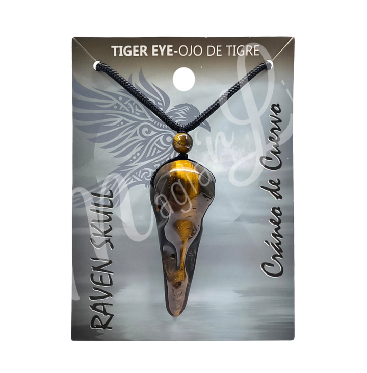 Necklace Tiger Eye Raven Skull 9-12.6"