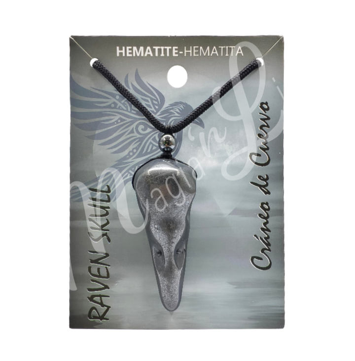 Necklace Hematite Raven Skull 9-12.6"