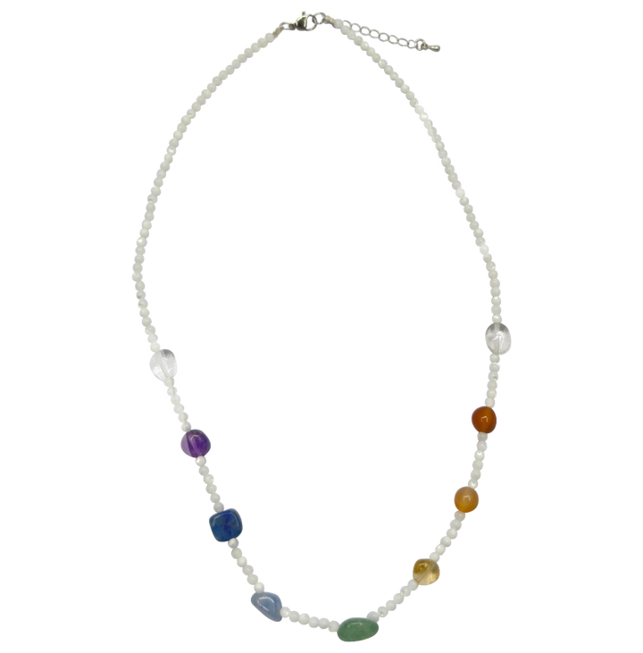 Necklace Adjustable Chakra Nuggets & Mother of Pearl 21"