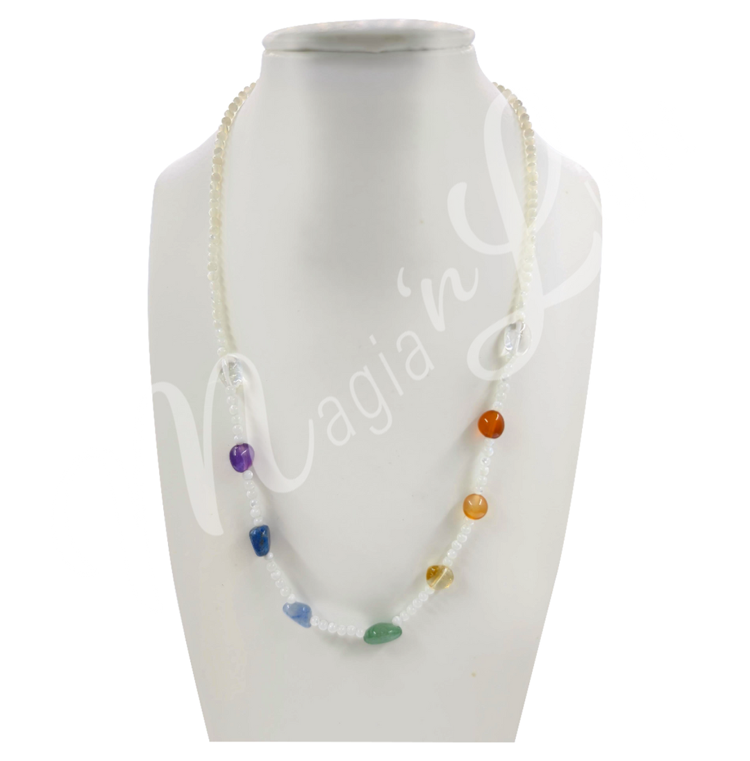Necklace Adjustable Chakra Nuggets & Mother of Pearl 21"