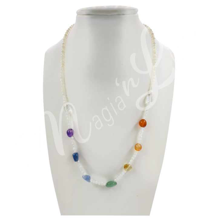 Necklace Adjustable Chakra Nuggets & Mother of Pearl 21"