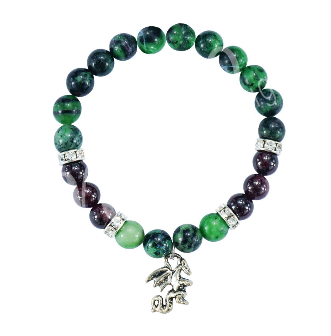 Bracelet Ruby Zoisite & Garnet with Dragon Charm (8-8.5mm) 7.15-7.25"