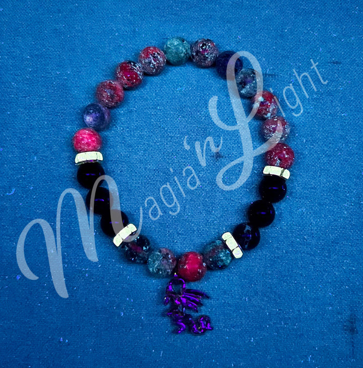 Bracelet Ruby Zoisite & Garnet with Dragon Charm (8-8.5mm) 7.15-7.25"