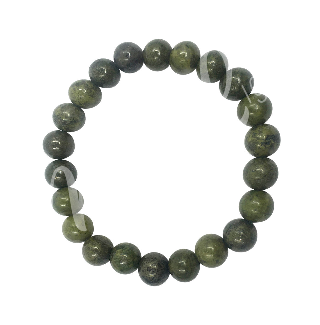 Bracelet Epidote with Pyrite (8-8.5mm) 7.15-7.25"