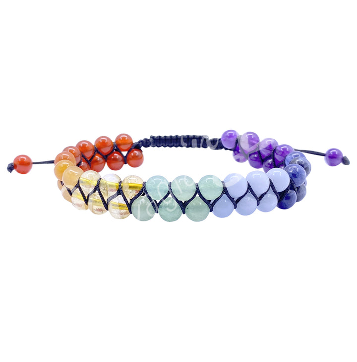 Pulsera de doble fila ajustable de chakras (6 mm) 6,75-10,25"