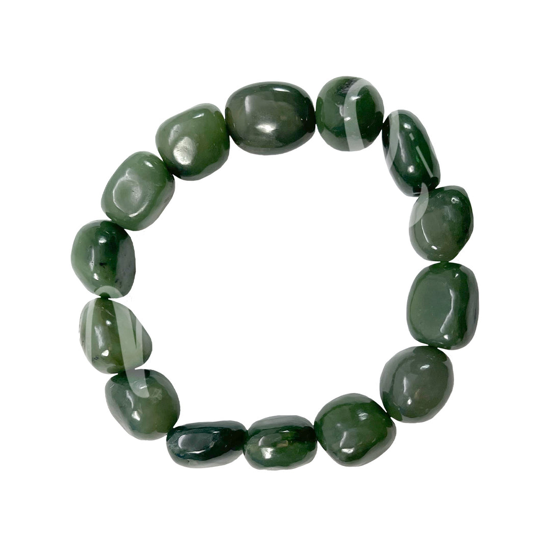 Bracelet Tumbled Stones Jade, Nephrite (10-13 mm) 8-8.15"