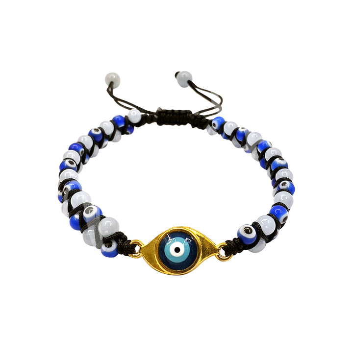 Bracelet Adjustable Double Row Evil Eye Charm w Angelite (4mm) 6.7-8.65″