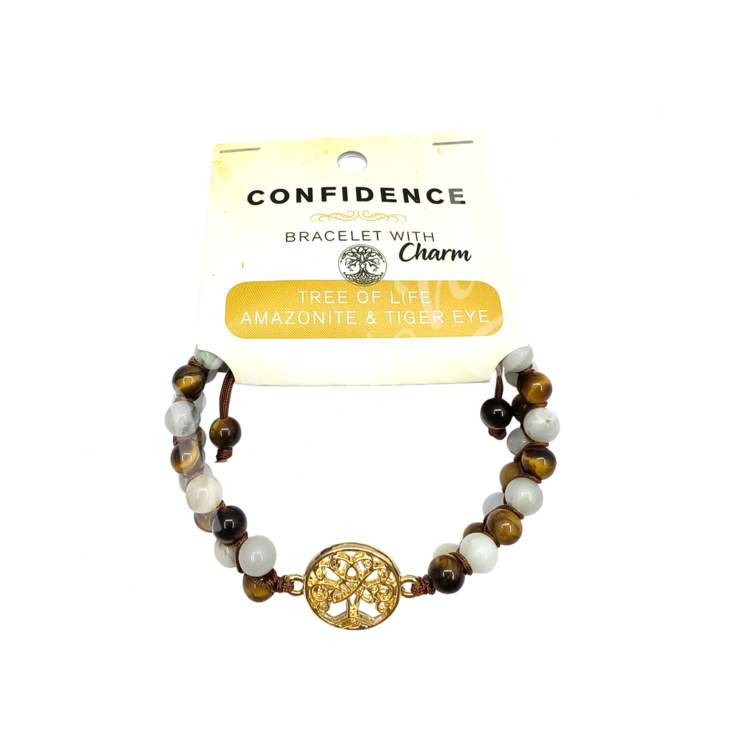 Bracelet Adjustable Mixed Amazonite & Tiger Eye w Tree of Life (4 mm) 6.7-8.65