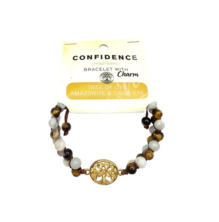 Bracelet Adjustable Mixed Amazonite & Tiger Eye w Tree of Life (4 mm) 6.7-8.65