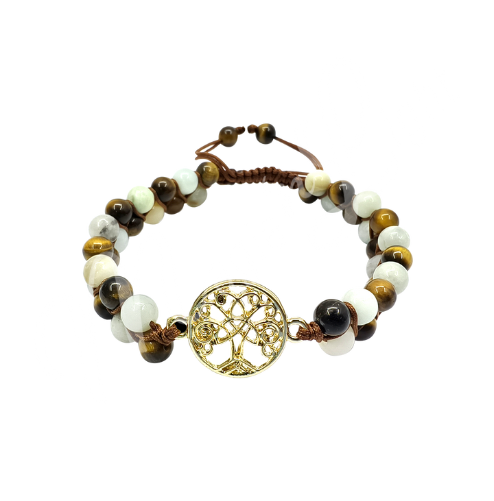 Bracelet Adjustable Mixed Amazonite & Tiger Eye w Tree of Life (4 mm) 6.7-8.65