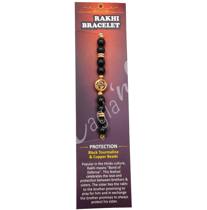 Pulsera ajustable Rakhi para protección con OM y Turmalina Negra 3-11,75"