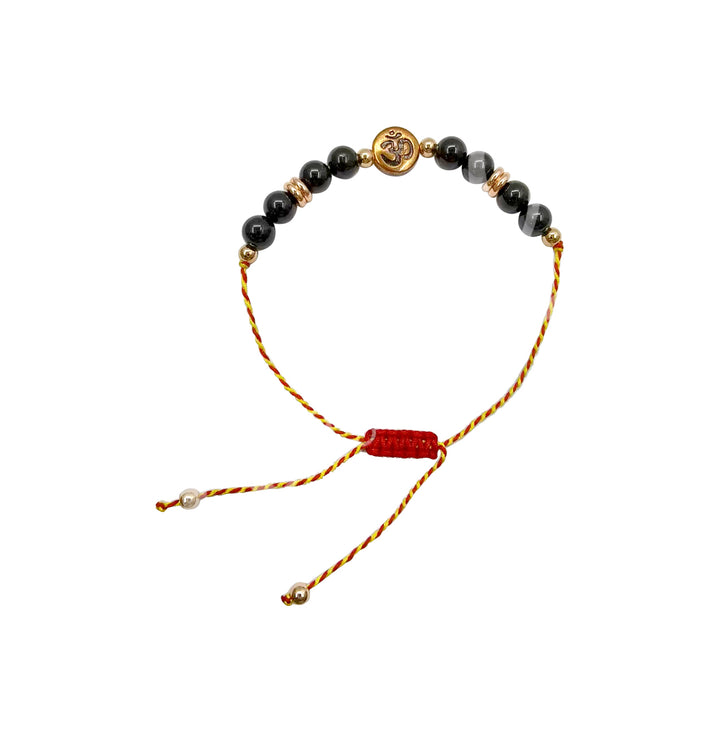 Pulsera ajustable Rakhi para protección con OM y Turmalina Negra 3-11,75"