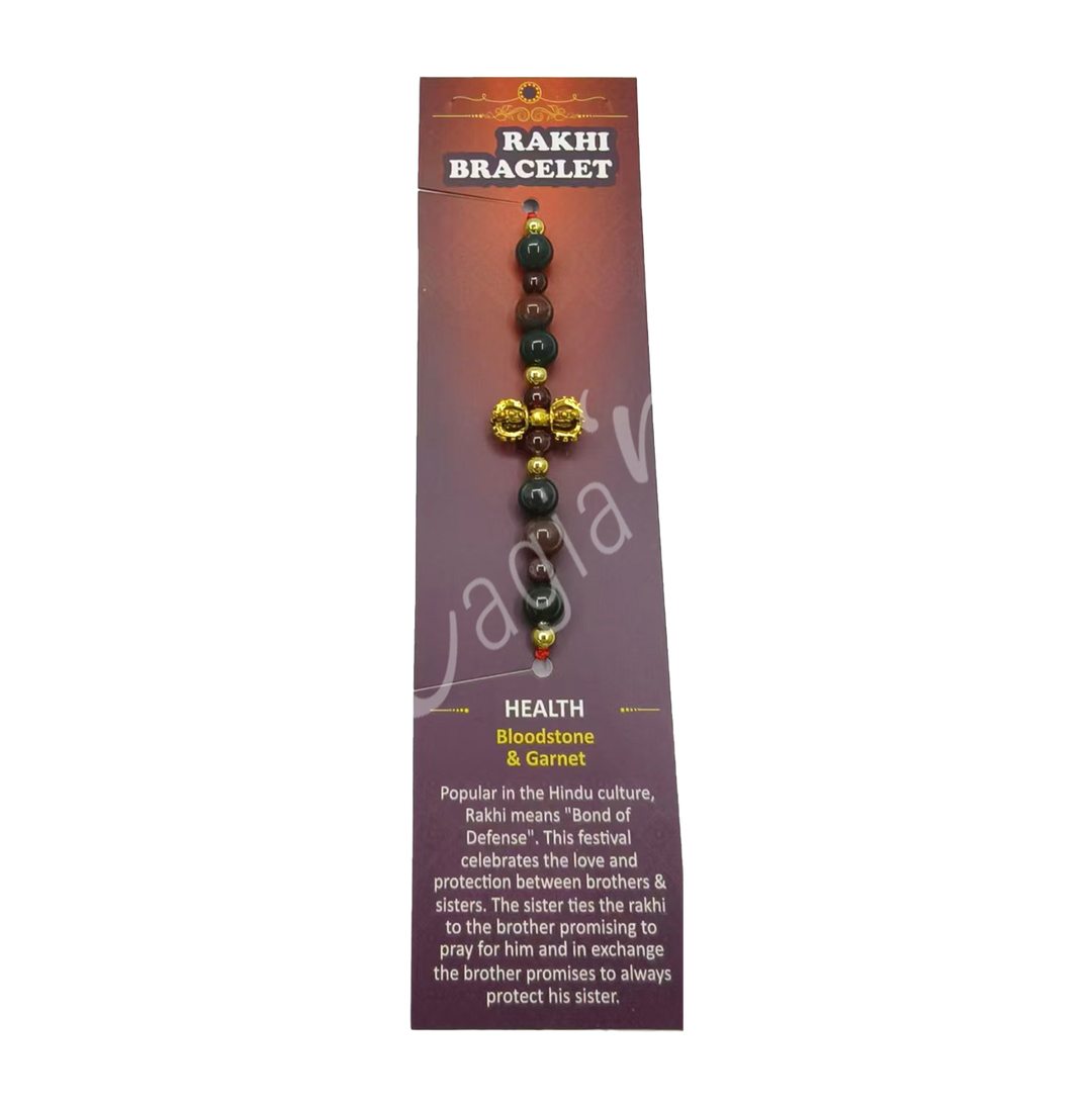 Bracelet Adjustable Rakhi for health w Double Dorje and Garnet & Bloodstone (6 mm) 3-11.75"