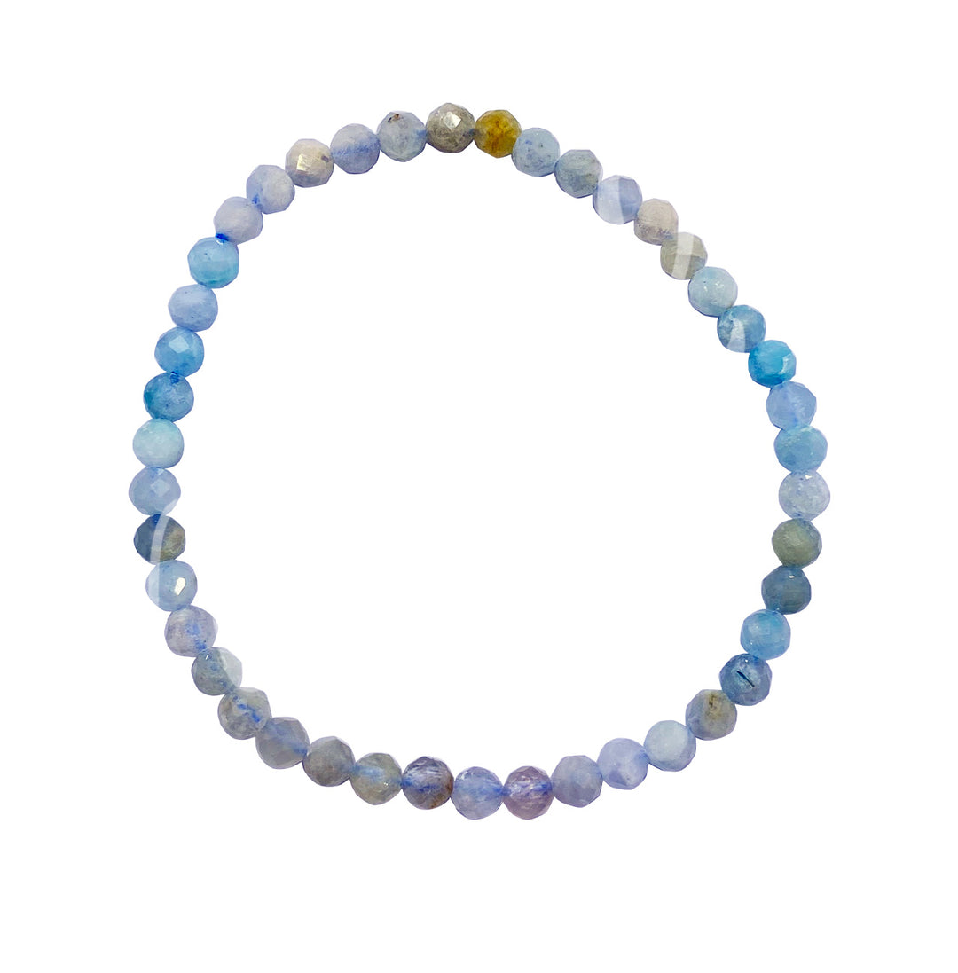 Bracelet Faceted Stone Beads Aquamarine (4 mm) 7.25-7.45"