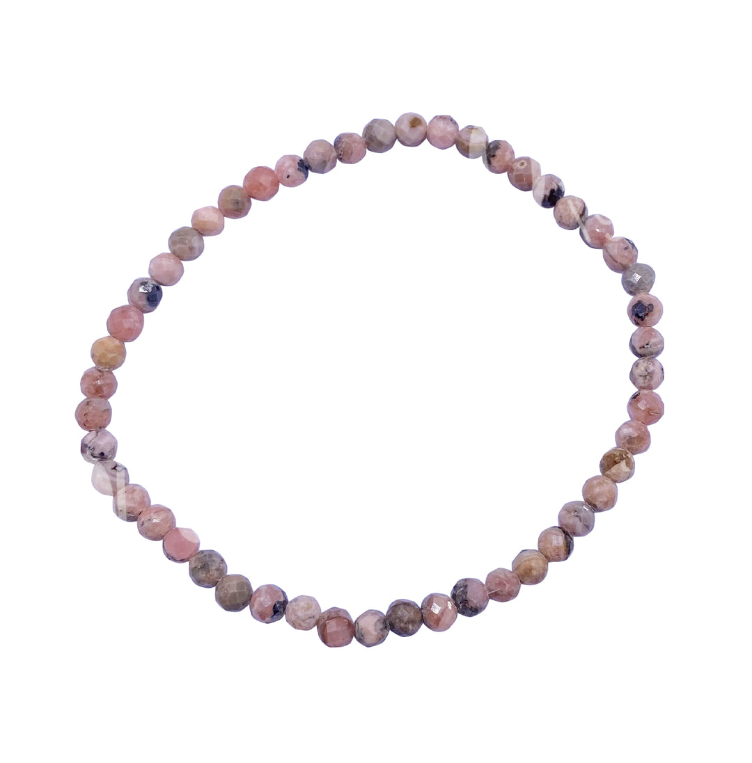 Bracelet Faceted Stone Beads Rhodochrosite (4 mm) 7.25-7.45"