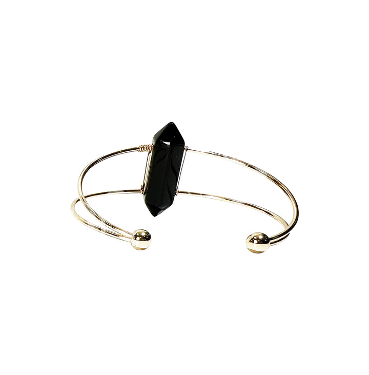 Pulsera ajustable de Obsidiana Negra envuelta en alambre 2.35-2.5"dia.