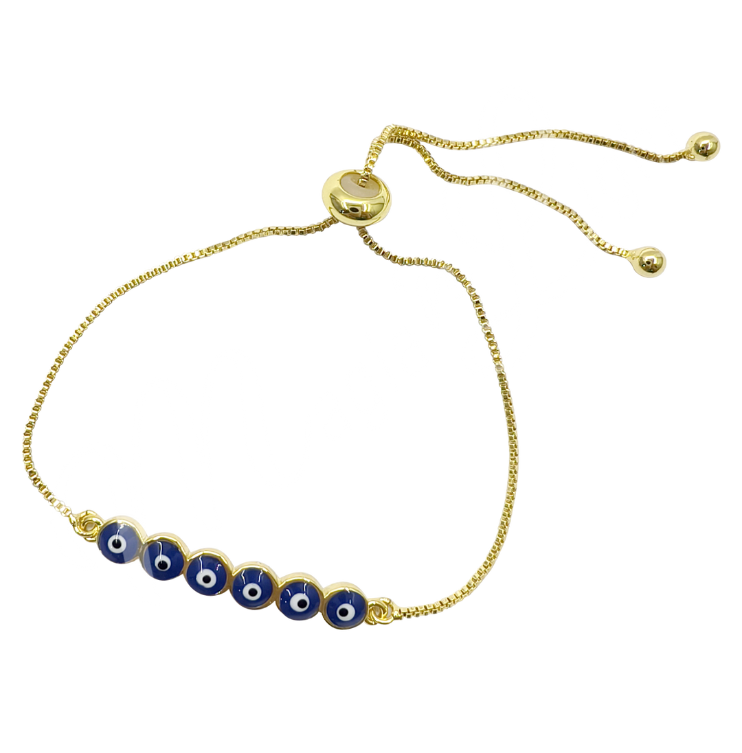 Pulsera Ajustable con 6 Amuletos de Mal de Ojo 9,75"