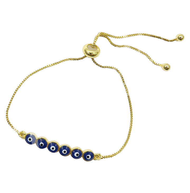 Pulsera Ajustable con 6 Amuletos de Mal de Ojo 9,75"