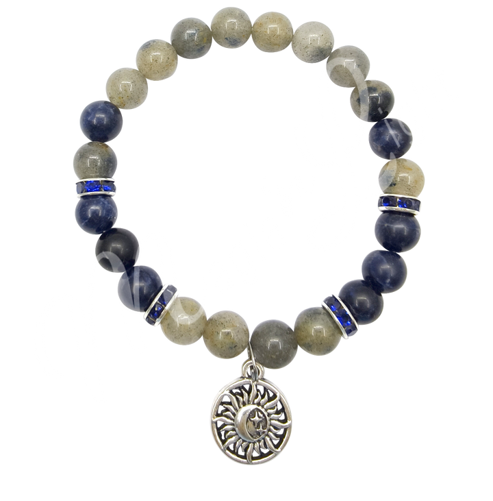 Bracelet African K2 & Sodalite w Celestial Charm (8-8.5 mm) 7.15-7.25"