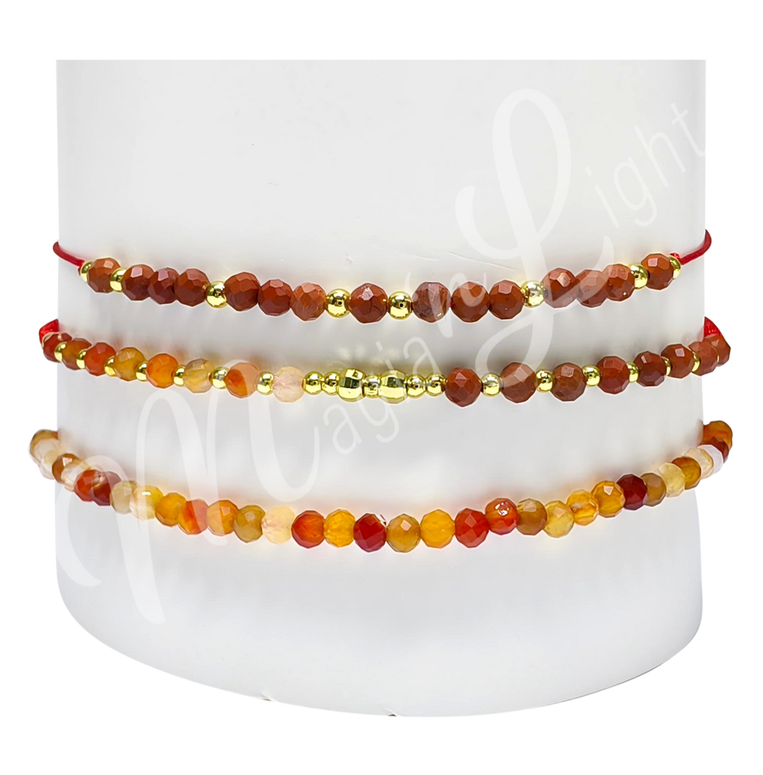 Bracelet Adjustable Carnelian & Red Jasper (3 mm) 6-10.6" (set of 3)