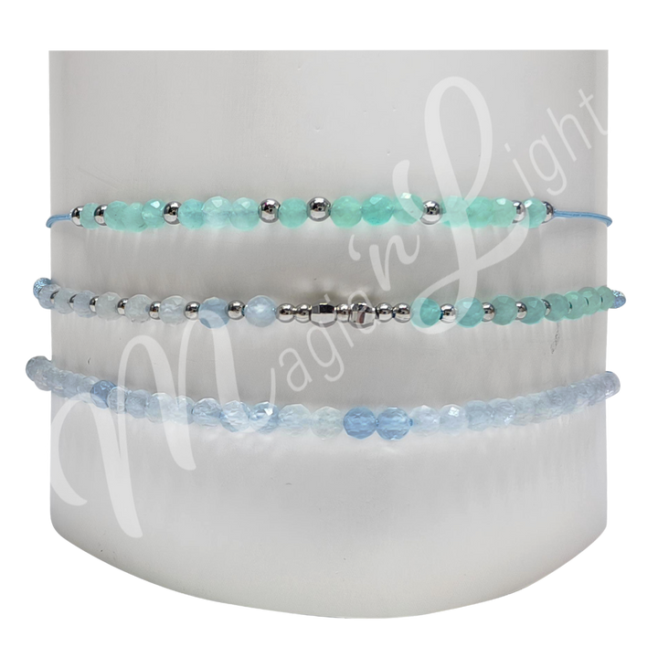 Bracelet Adjustable Aquamarine & Amazonite (3 mm) 6-10.6" (set of 3)