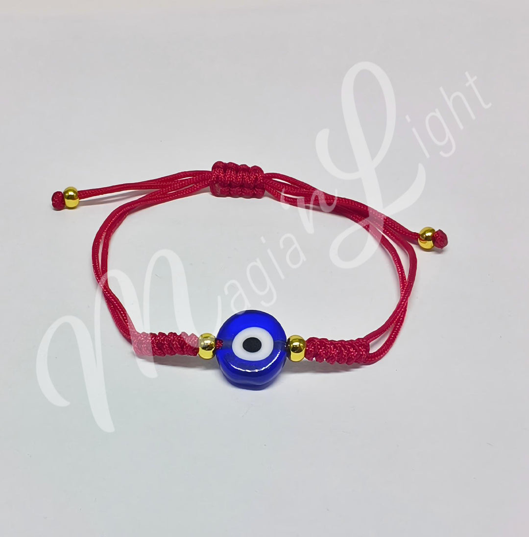 Bracelet Adjustable Red Cord w Evil Eye (12 mm) 6-10.6"