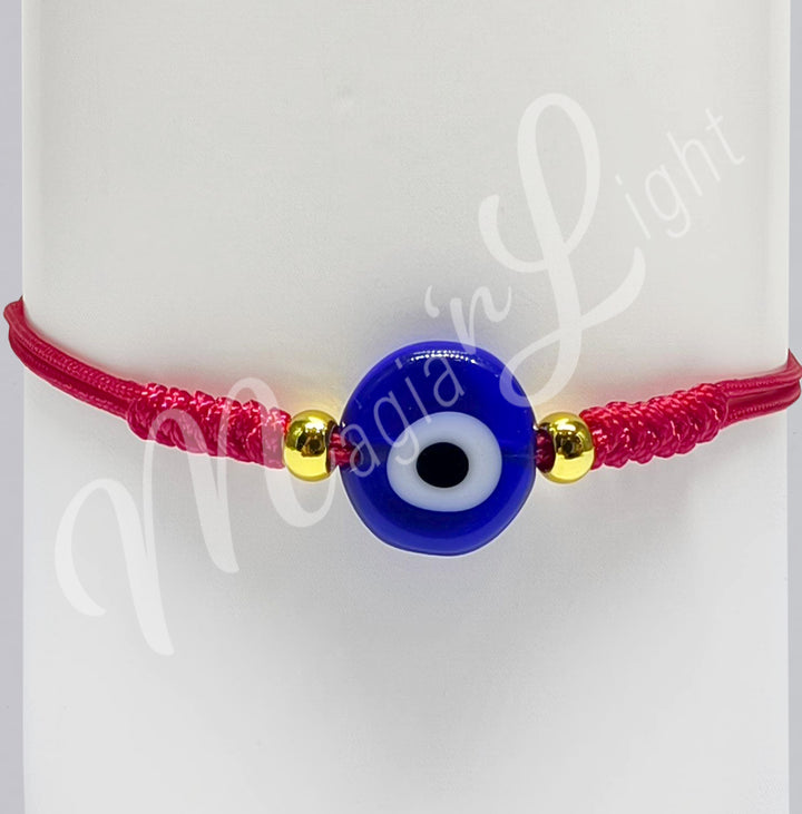 Bracelet Adjustable Red Cord w Evil Eye (12 mm) 6-10.6"