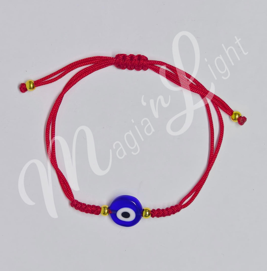 Bracelet Adjustable Red Cord w Evil Eye (12 mm) 6-10.6"