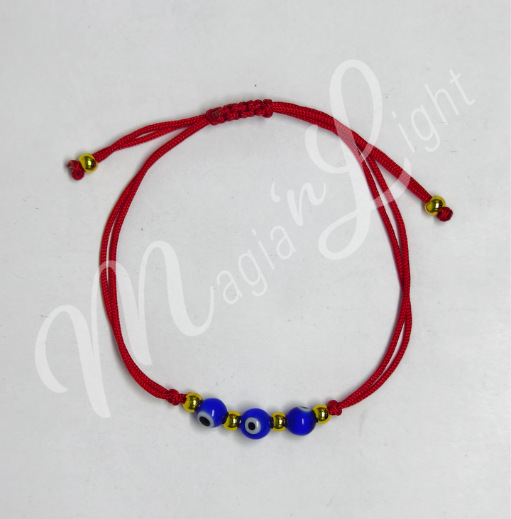 Bracelet Adjustable Red Cord w 3 Evil Eyes (6 mm) 6-10.6"