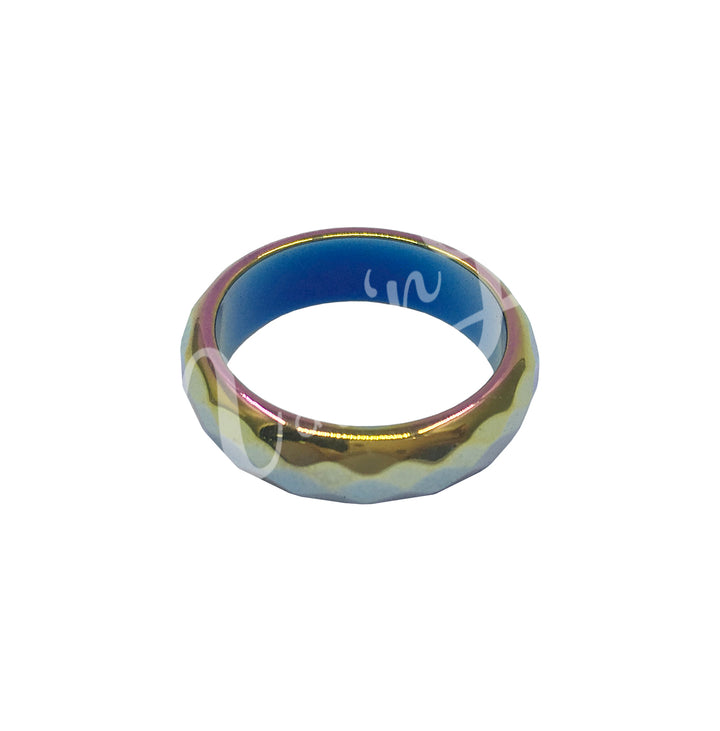 Anillo de Hematites Arcoíris Facetado Magnético