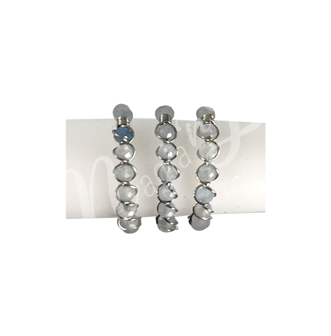 Anillo Ajustable de Aguamarina Facetada (3 mm)