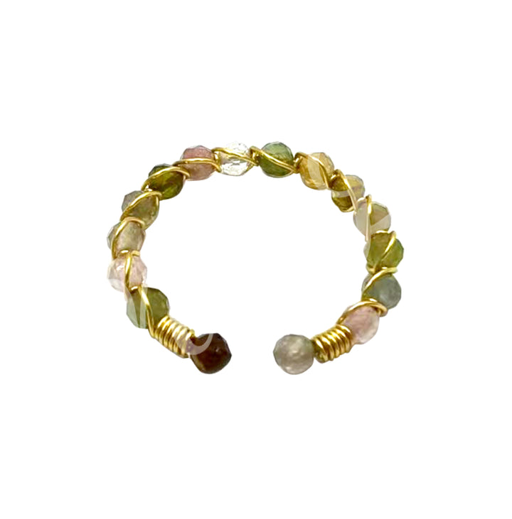 Anillo Ajustable con Piedras Facetadas de Turmalina Mezclada (3mm)