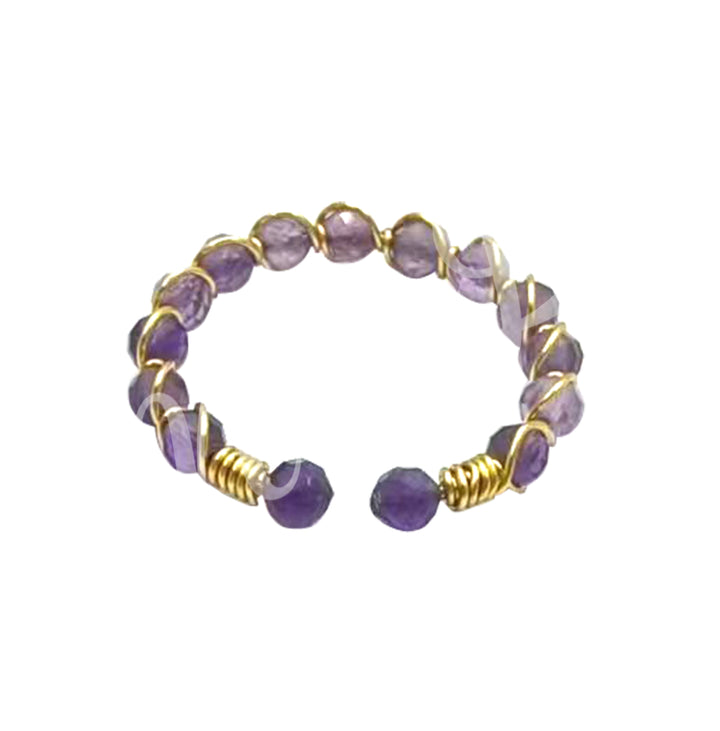 Anillo Ajustable con Piedras Facetadas de Amatista (3mm)