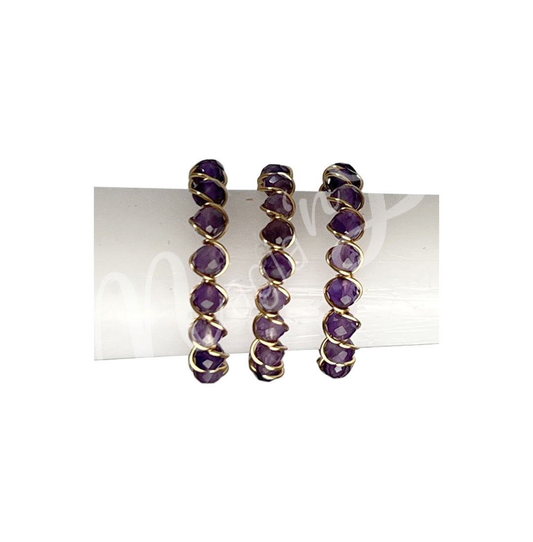 Anillo Ajustable con Piedras Facetadas de Amatista (3mm)