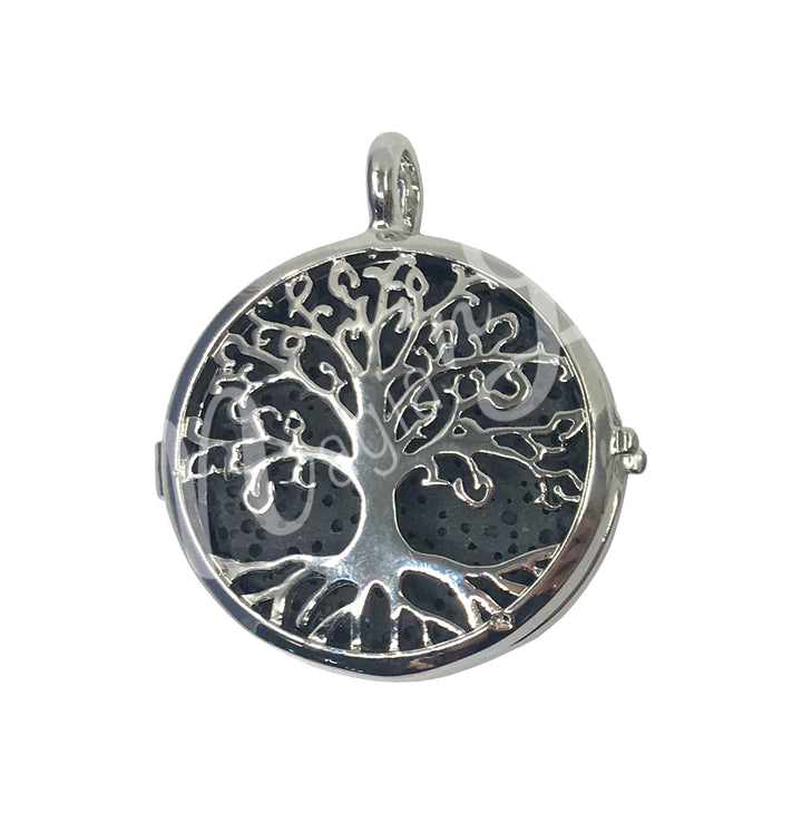 Pendant Cage with Lava Stone Silver Metal 1"