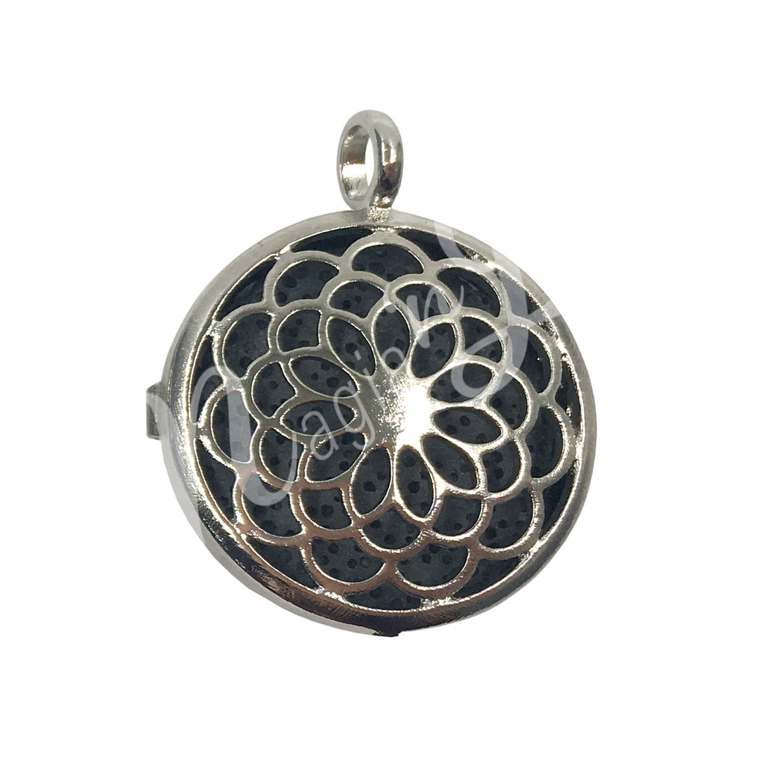 Pendant Cage with Lava Stone Silver Metal 1"