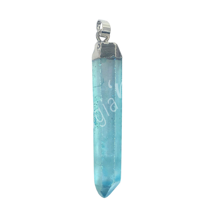 Pendant Point Rough Crystal Quartz Plated Aqua Aura with Cap 1.75-2.25″