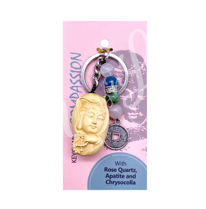 Keychain Wood Kwan Yin for Compassion 3.25"L