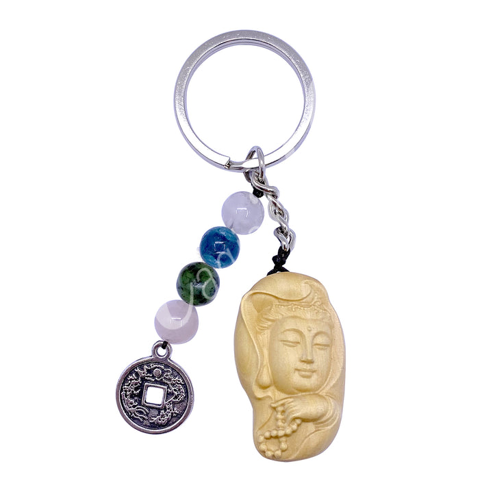 Keychain Wood Kwan Yin for Compassion 3.25"L