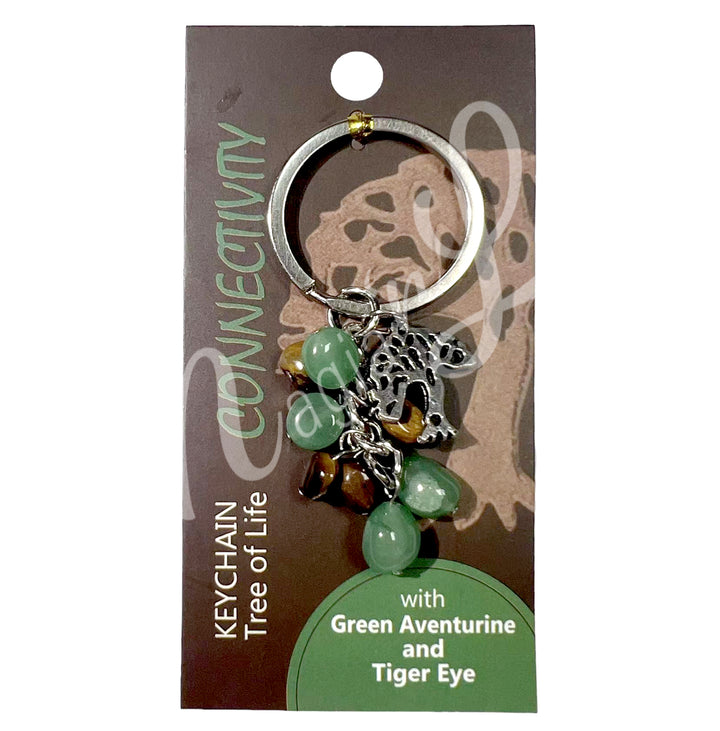 Llavero de Árbol de la Vida de Ojo de Tigre y Aventurina Verde 2,5-2,75"L