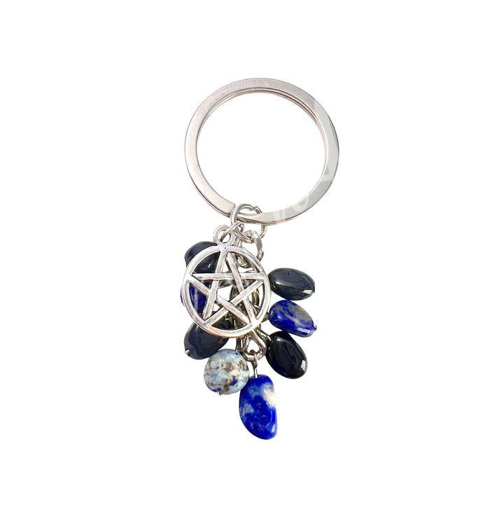 Keychain Black Tourmaline & Sodalite Pentacle 2.5-2.75"L