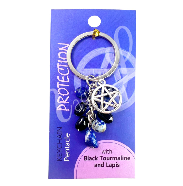 Keychain Black Tourmaline & Sodalite Pentacle 2.5-2.75"L