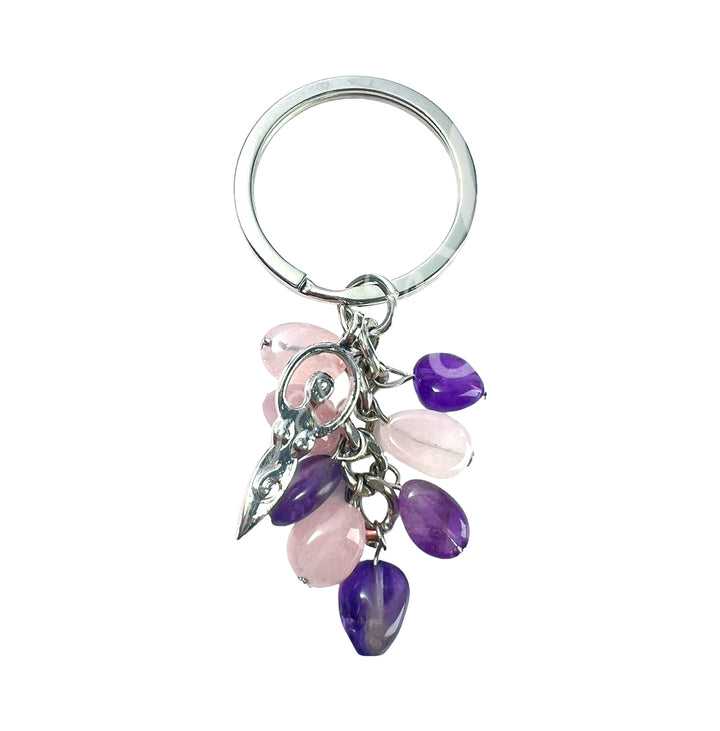 Keychain Rose Quartz & Amethyst Goddess 2.5-2.75"L